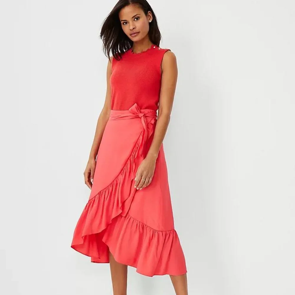 New Ann Taylor Petite Flounce Wrap Midi Skirt - Picture 3 of 4